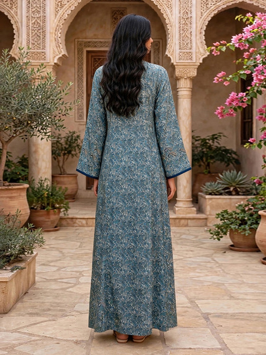 Blue Paisley Print Jalabiya