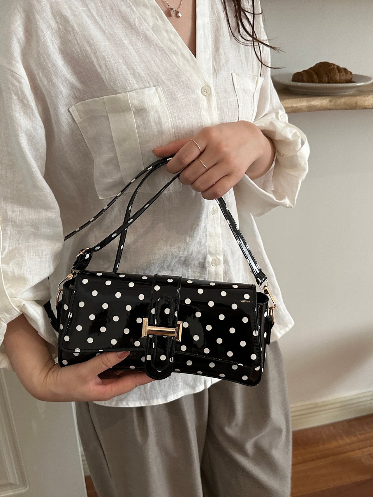 Black Polka Dot Shoulder Bag