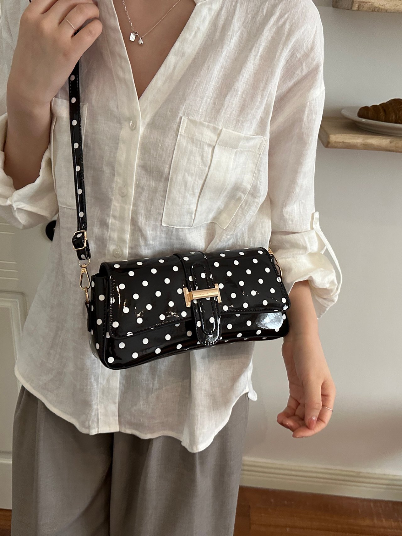 Black Polka Dot Shoulder Bag