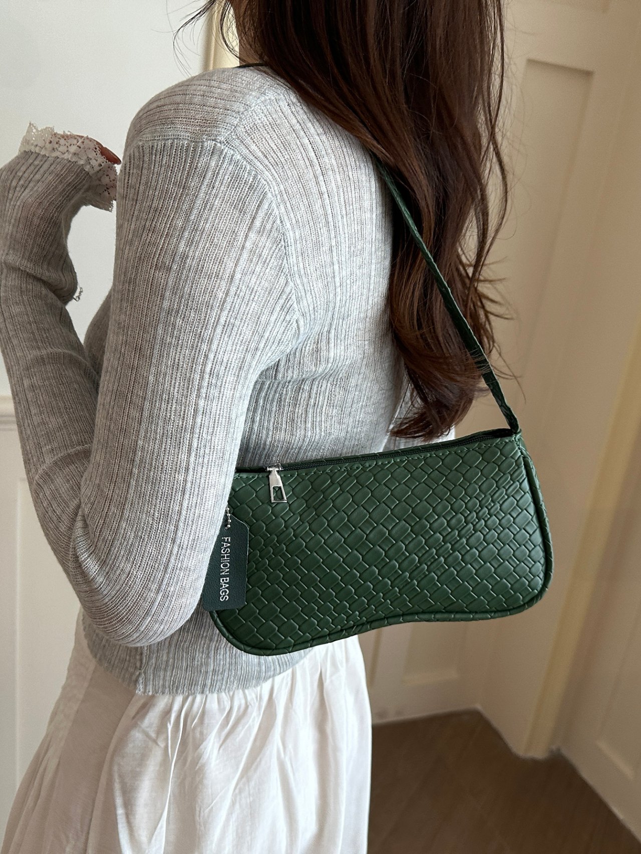 Green Textured Shoulder Bag