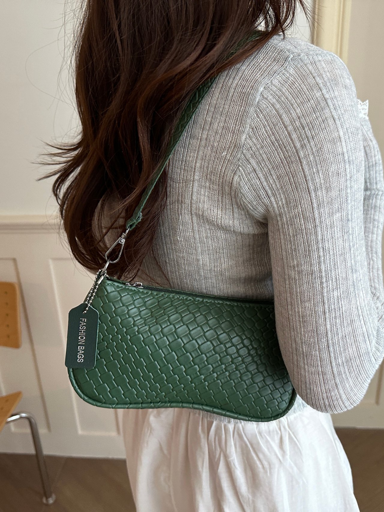 Green Textured Shoulder Bag