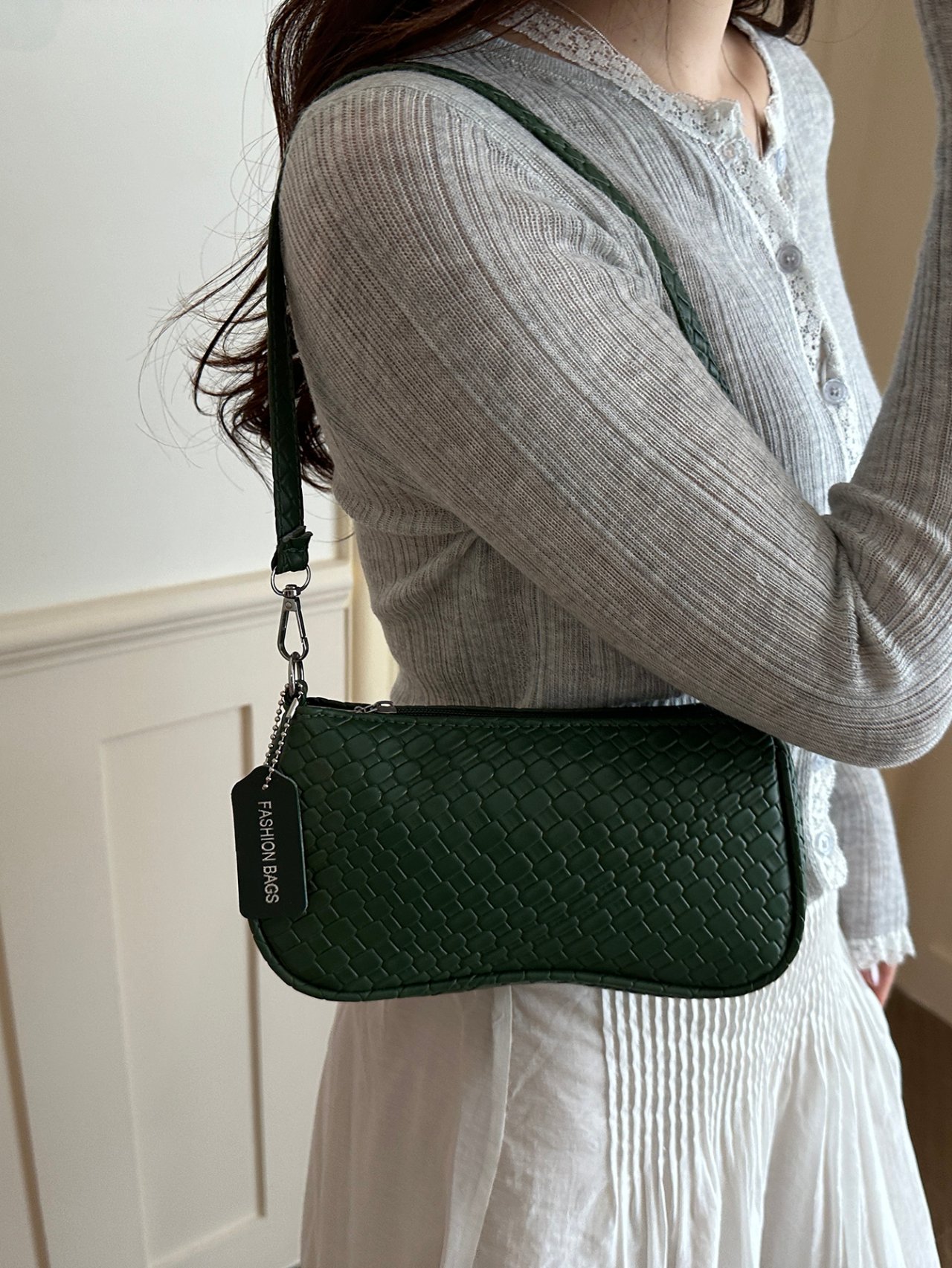 Green Textured Shoulder Bag