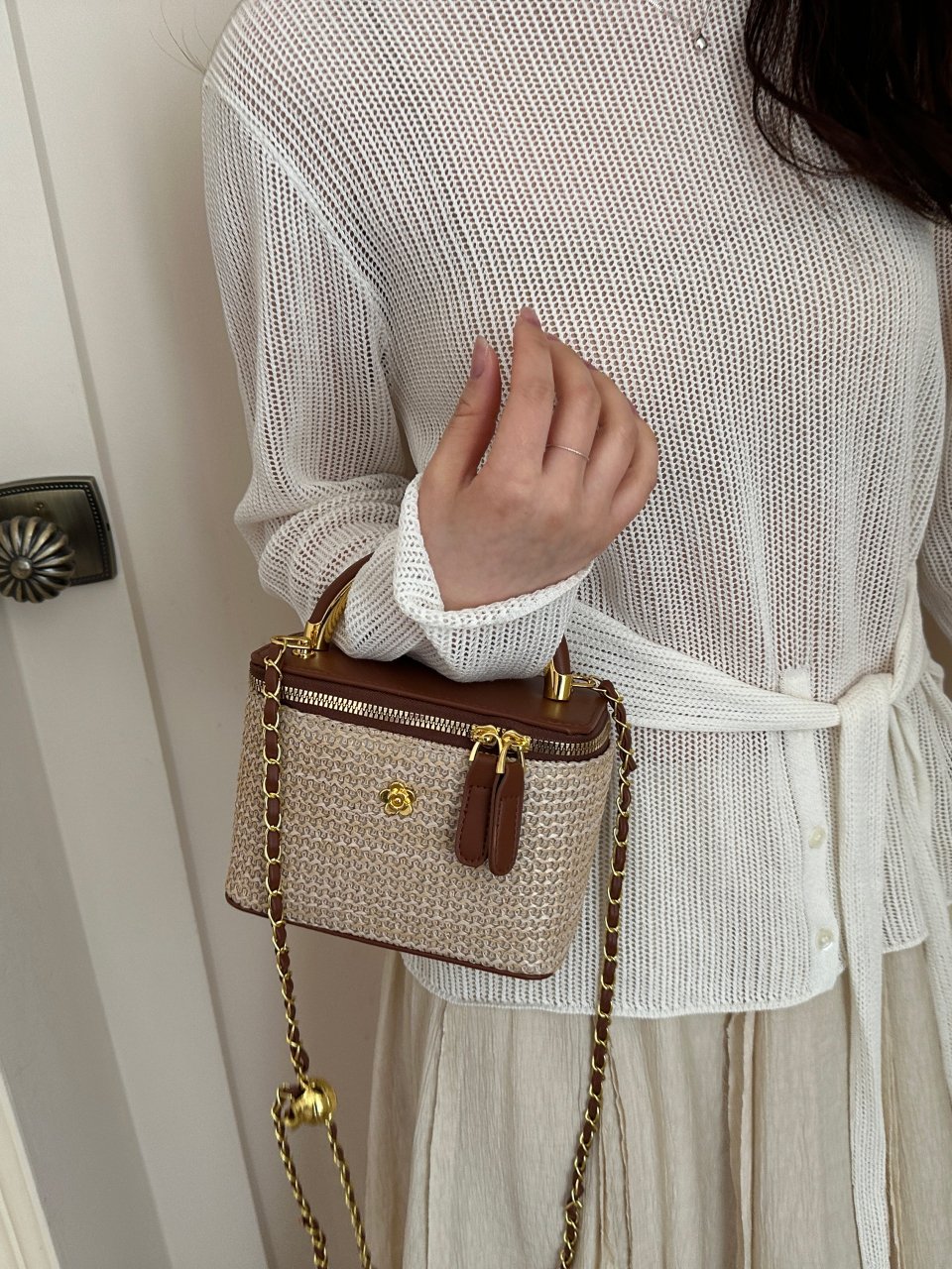 Woven Faux Leather Crossbody Bag