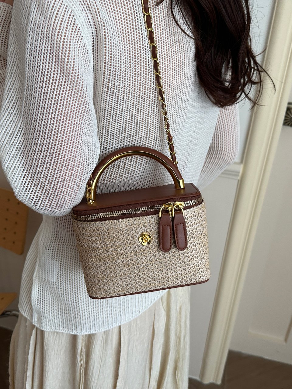 Woven Faux Leather Crossbody Bag