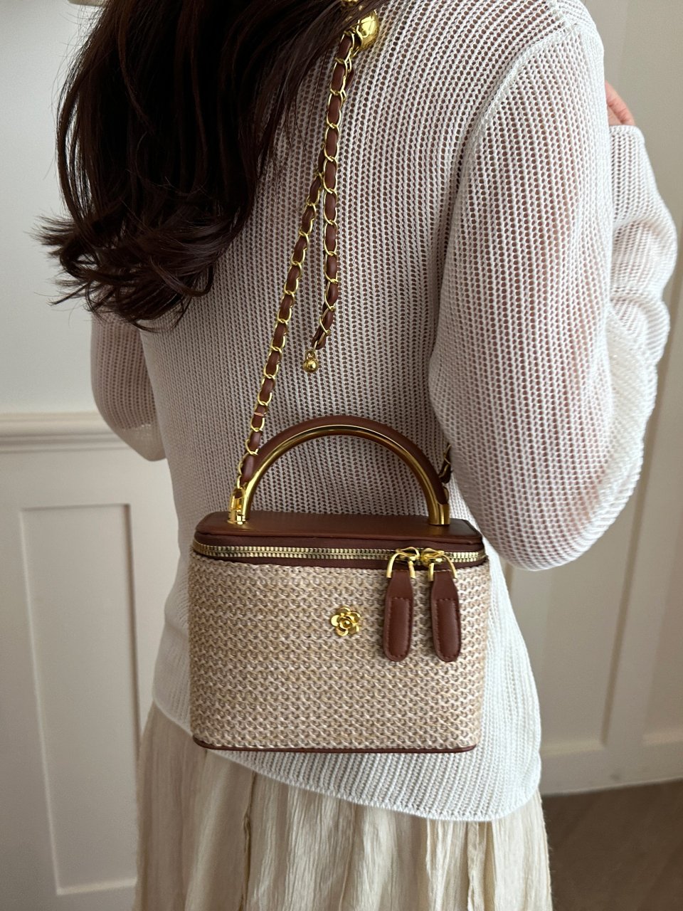 Woven Faux Leather Crossbody Bag