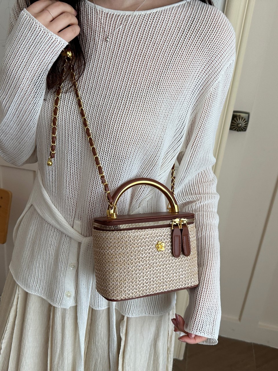 Woven Faux Leather Crossbody Bag