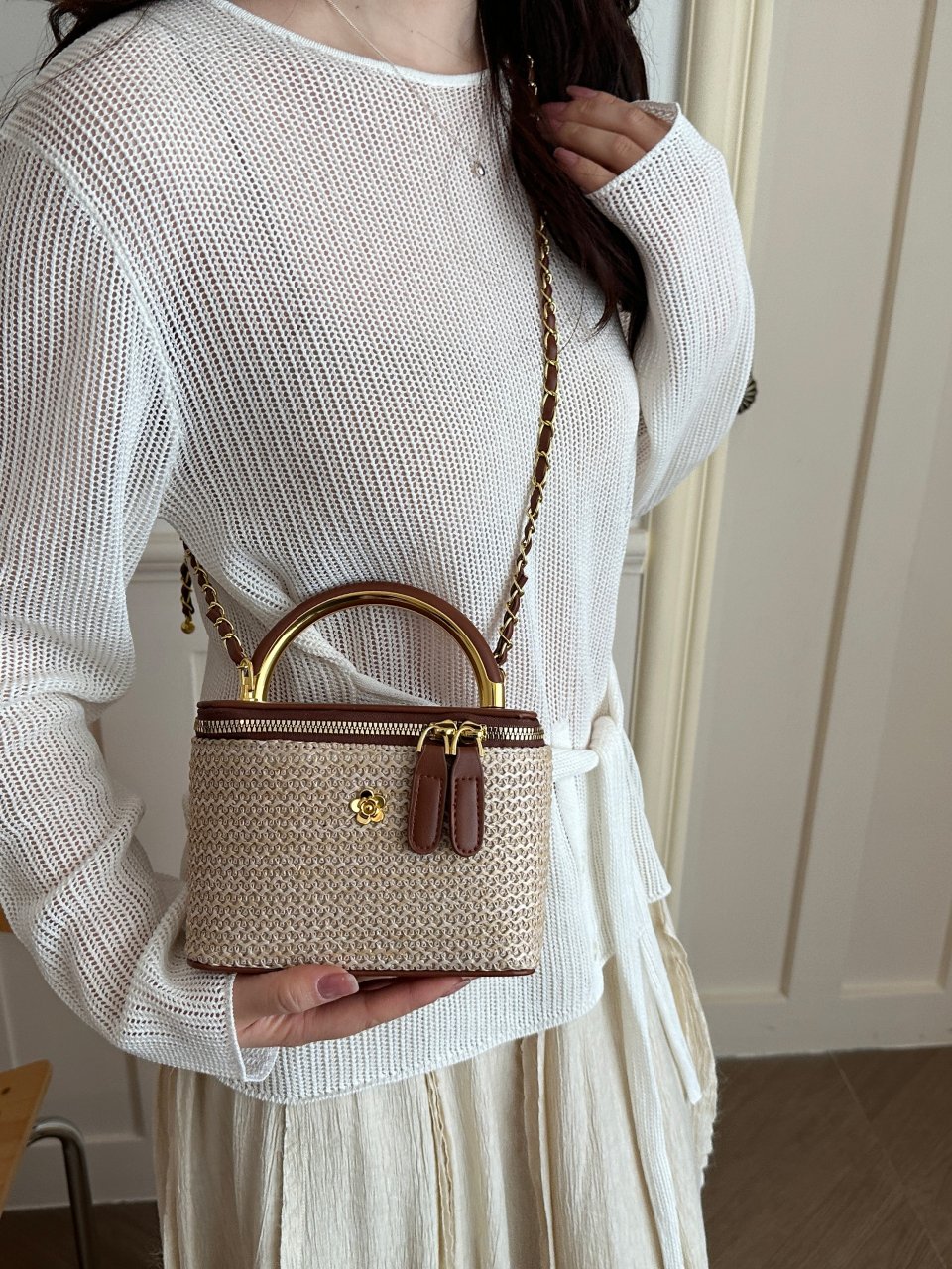 Woven Faux Leather Crossbody Bag