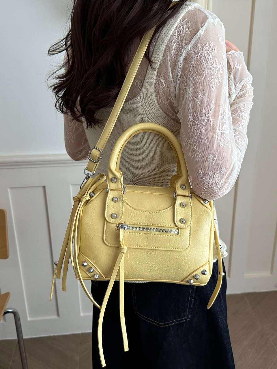 Yellow Crossbody Bag with Stud Detail