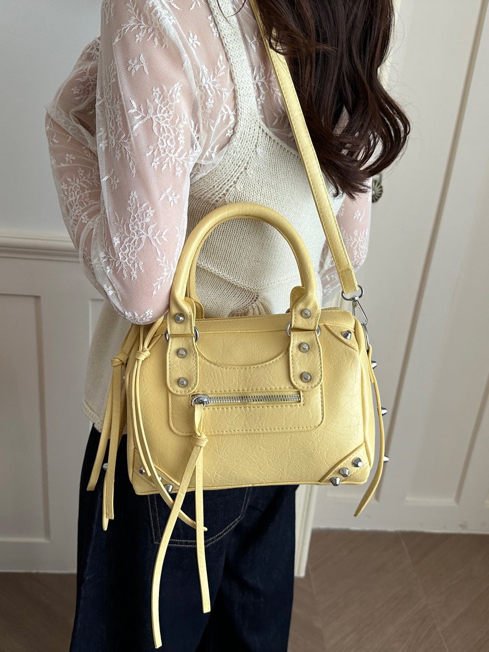 Yellow Crossbody Bag with Stud Detail