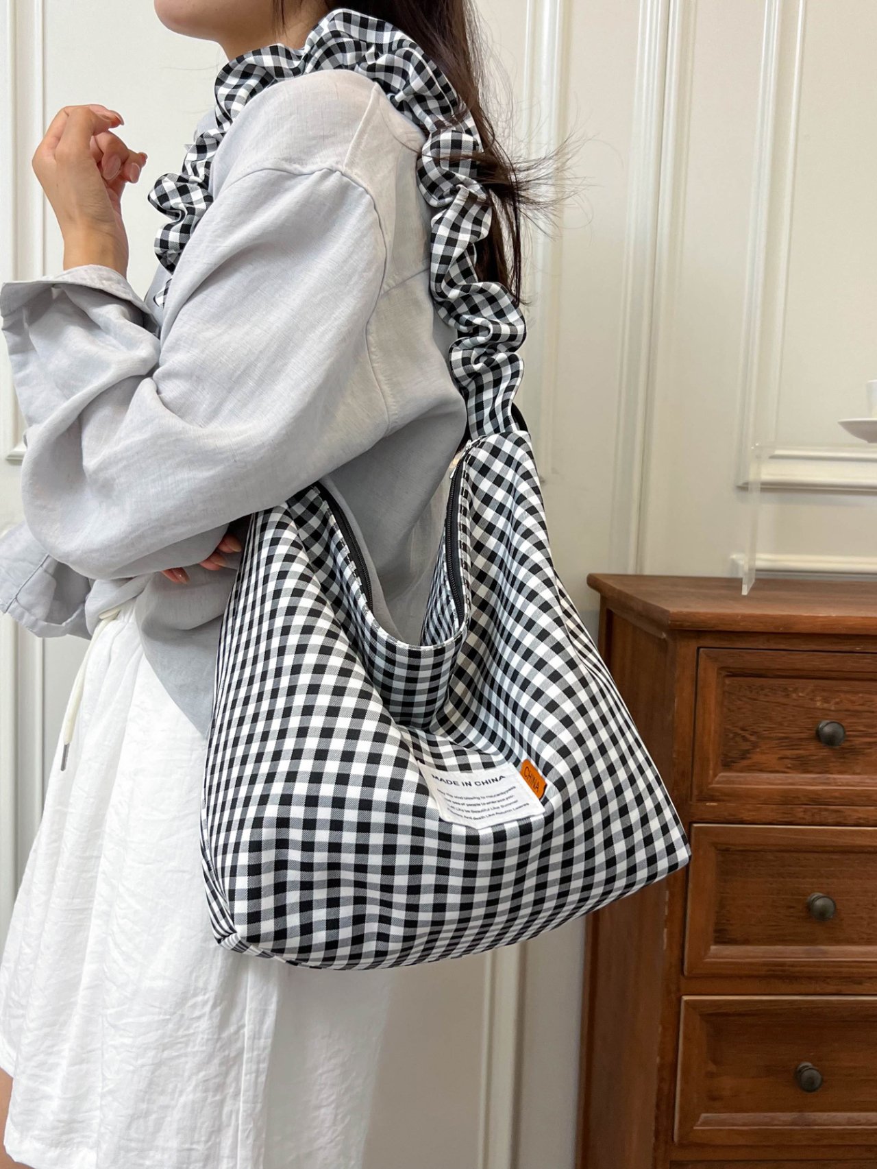 Black Gingham Shoulder Bag