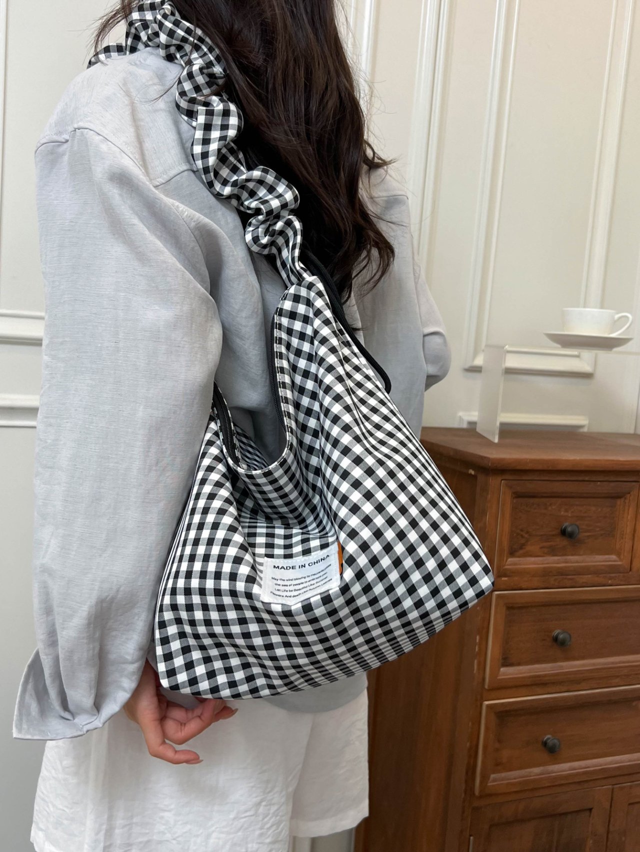 Black Gingham Shoulder Bag