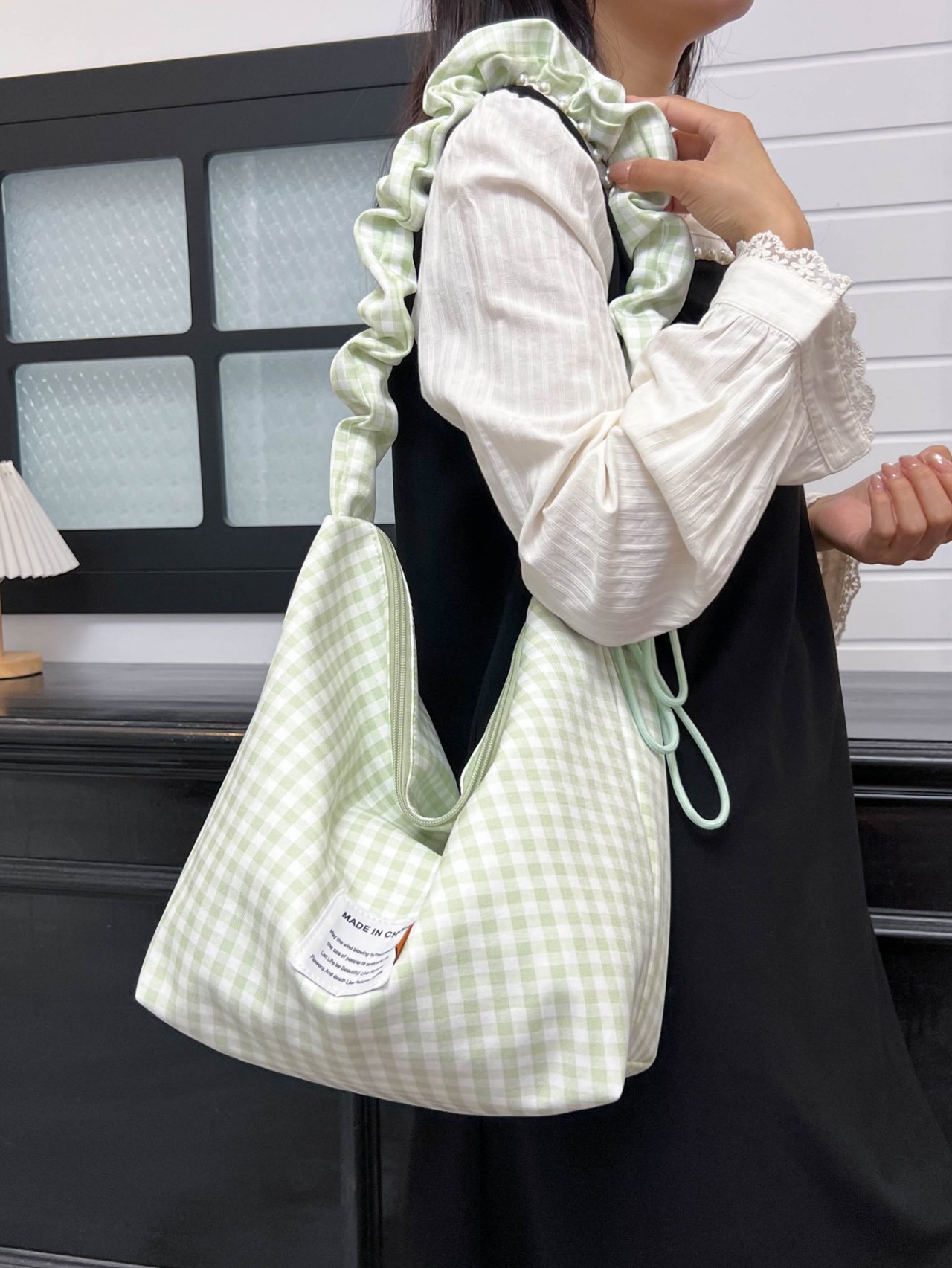 Green Gingham Shoulder Bag