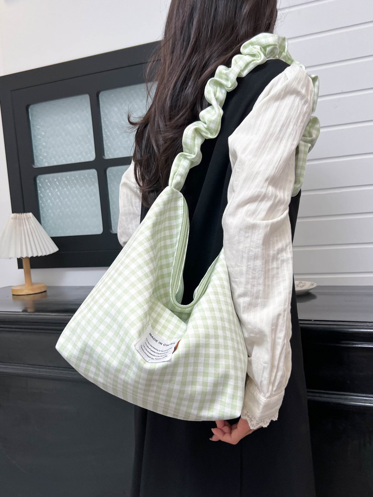Green Gingham Shoulder Bag
