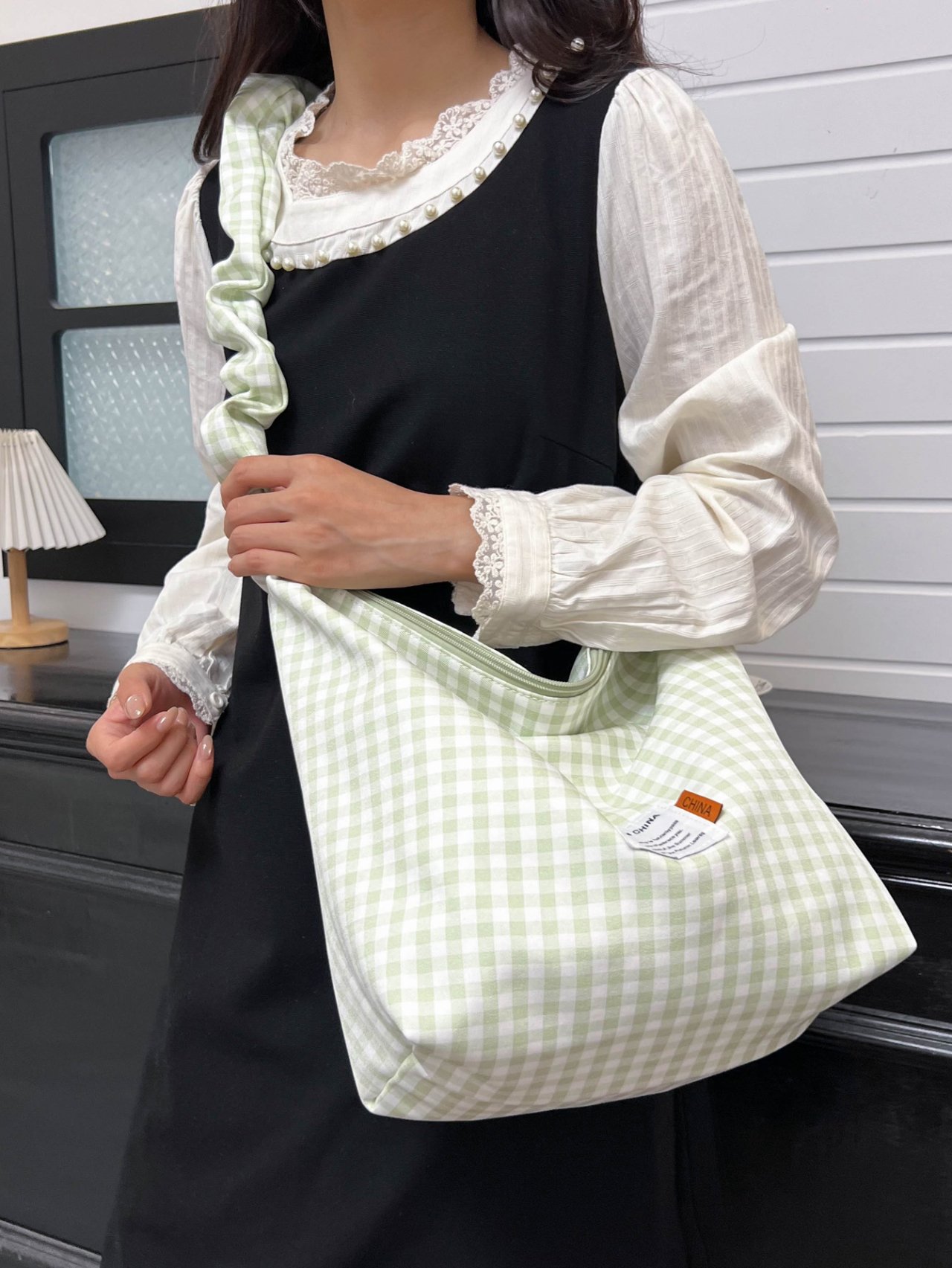 Green Gingham Shoulder Bag