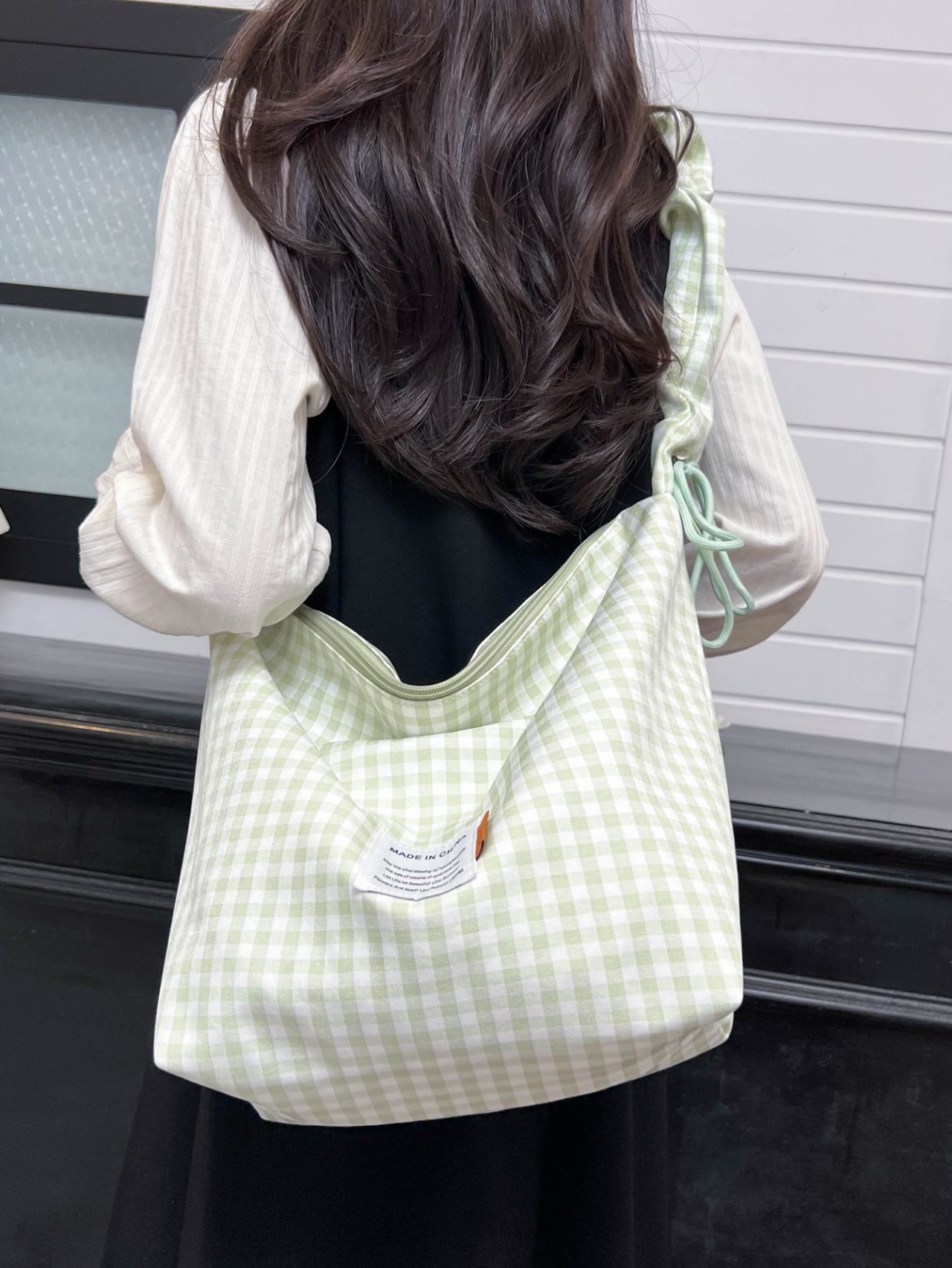Green Gingham Shoulder Bag
