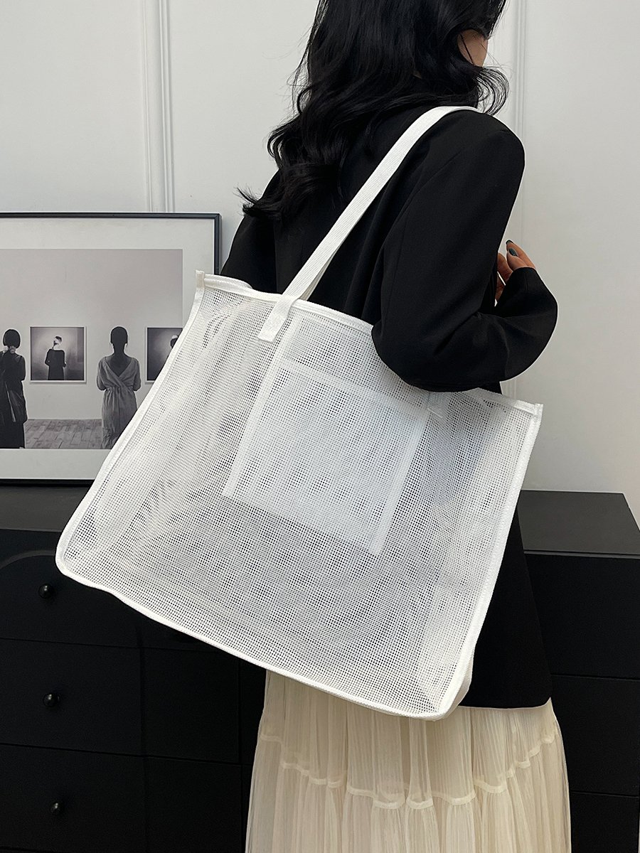 White Mesh Tote Shoulder Bag