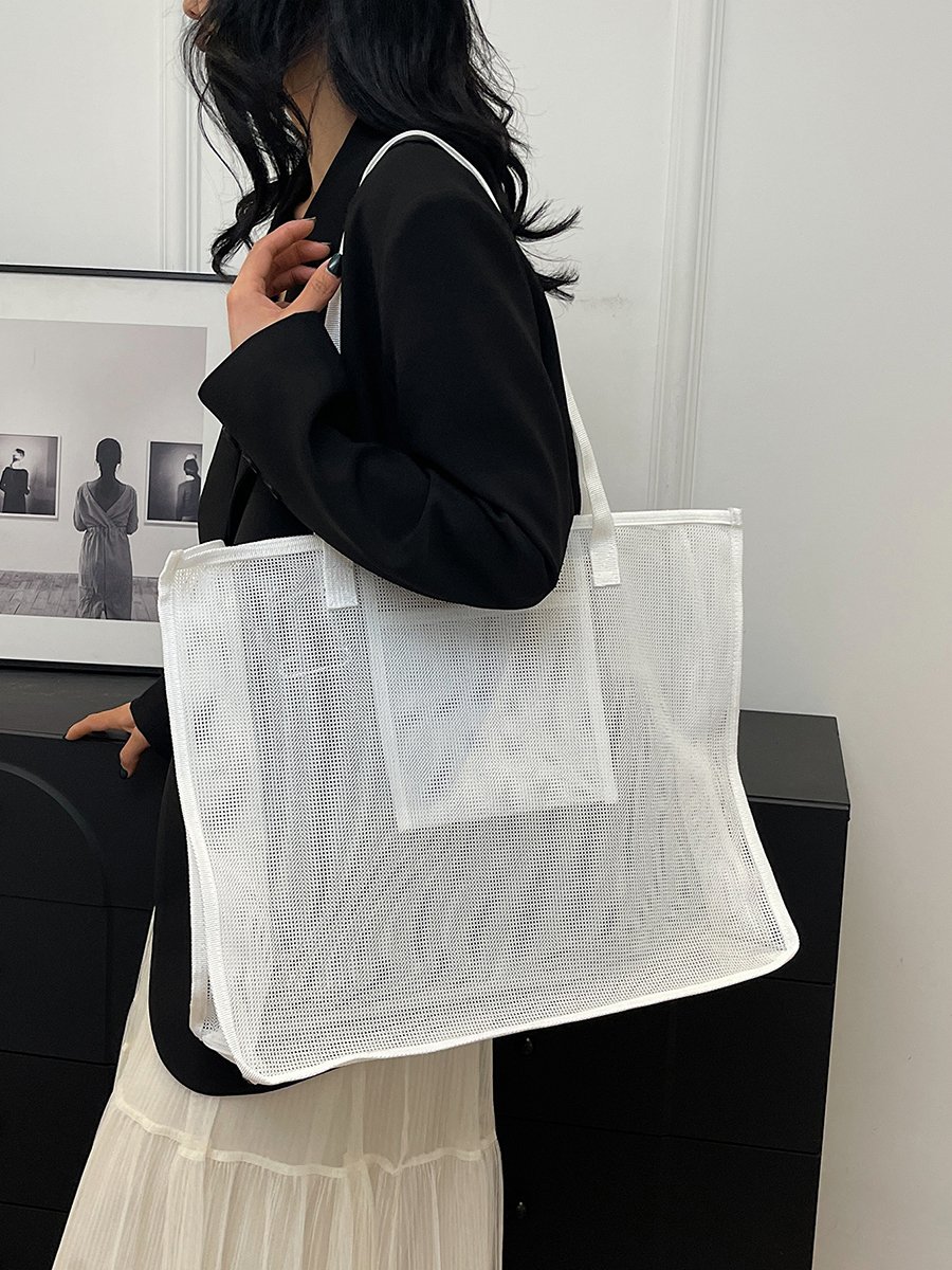 White Mesh Tote Shoulder Bag