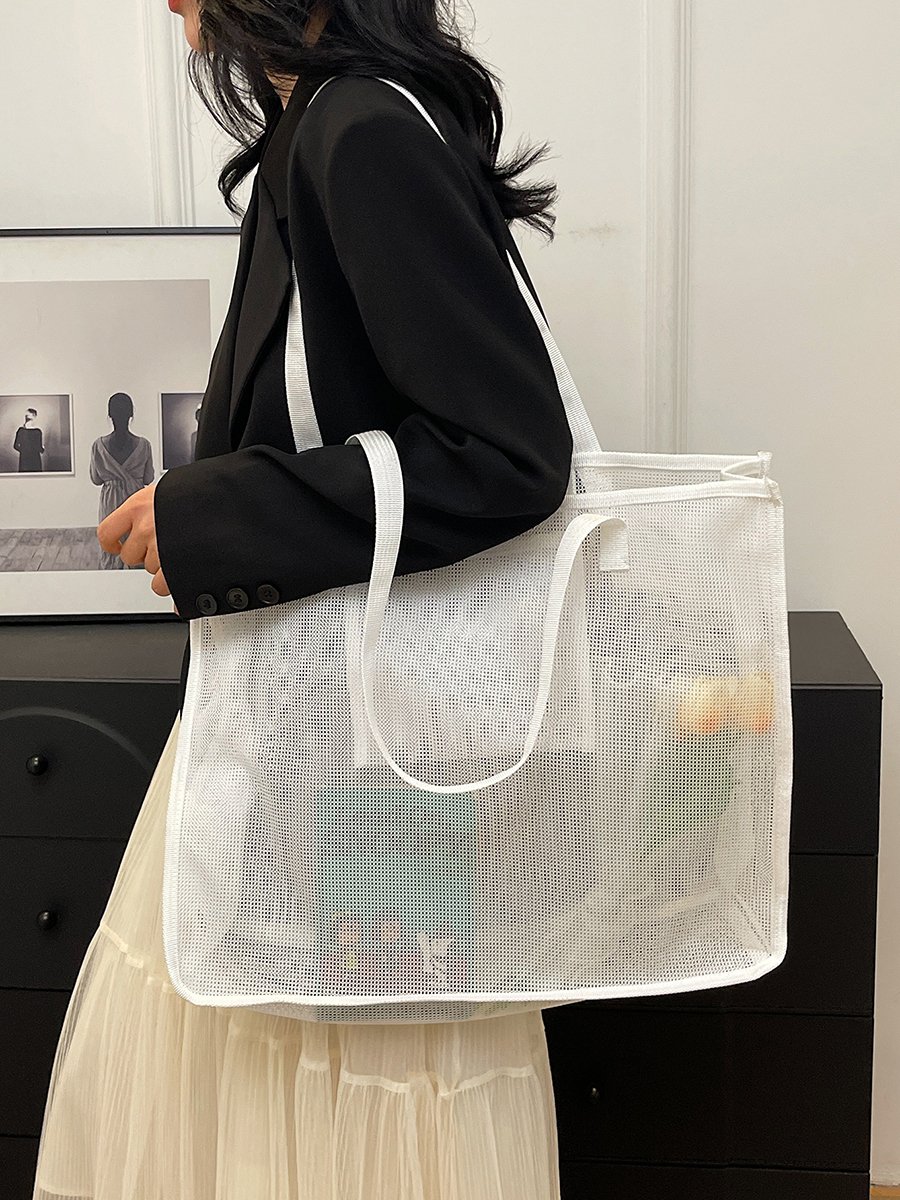 White Mesh Tote Shoulder Bag