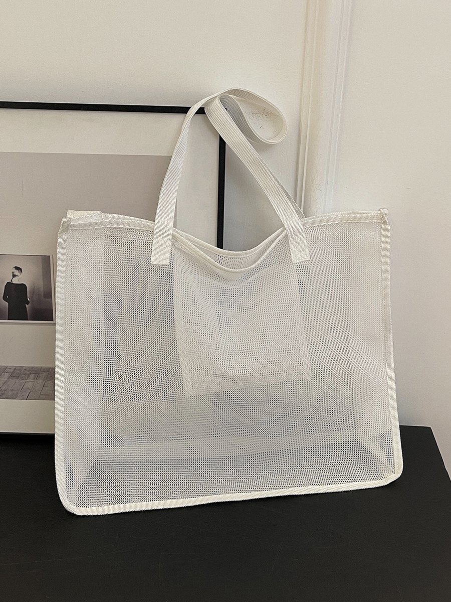 White Mesh Tote Shoulder Bag