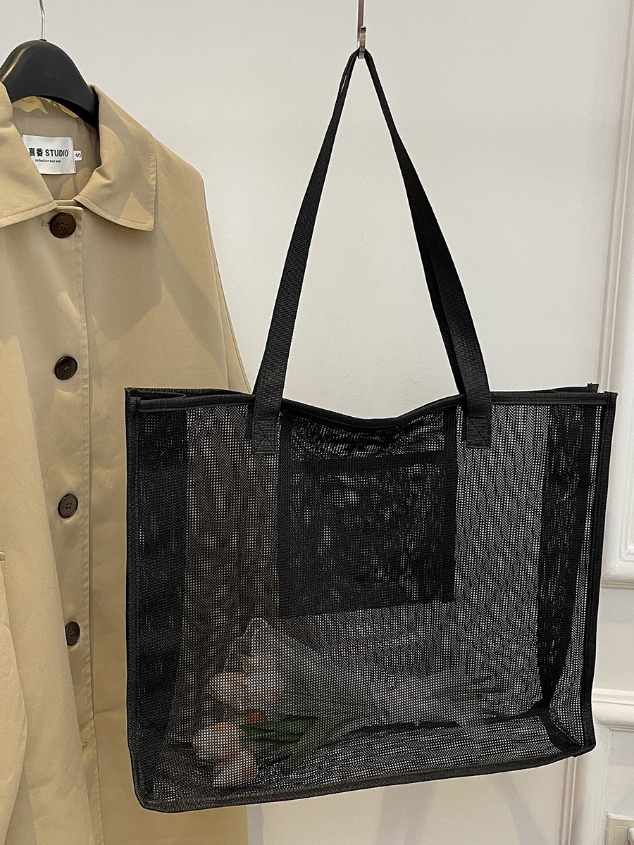 Black Mesh Tote Shoulder Bag
