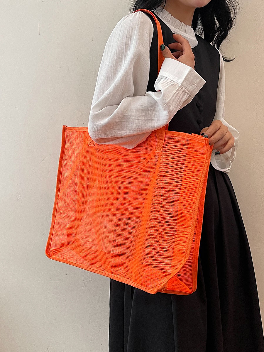 Orange Mesh Tote Shoulder Bag