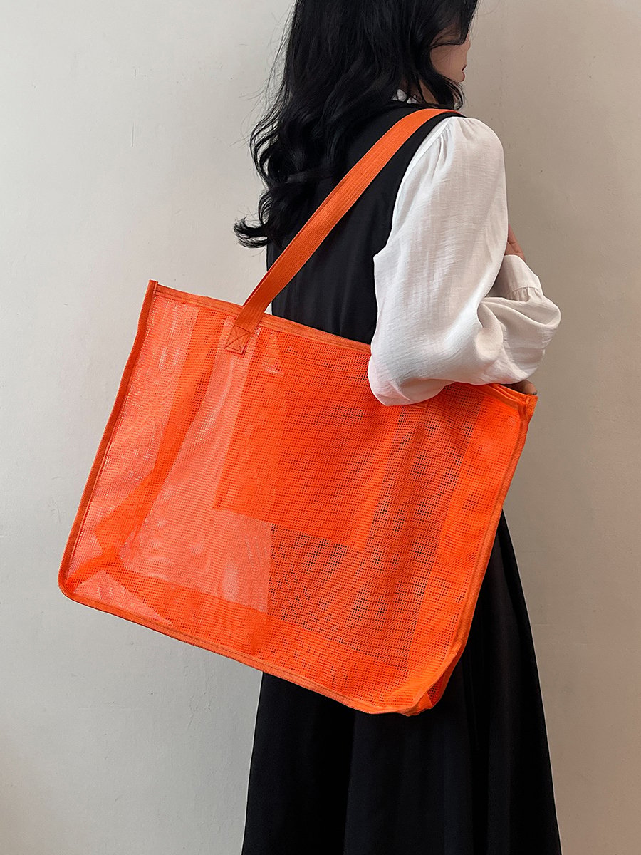 Orange Mesh Tote Shoulder Bag