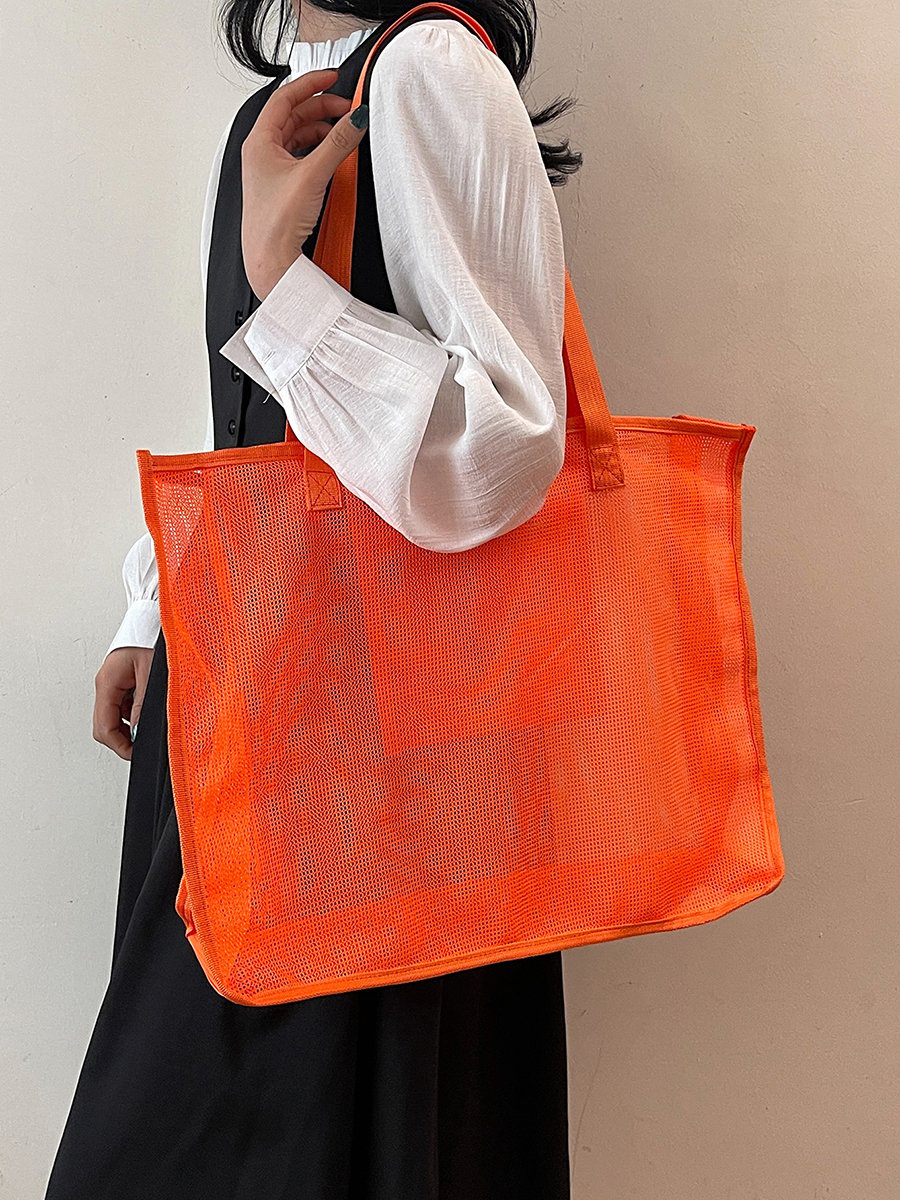 Orange Mesh Tote Shoulder Bag
