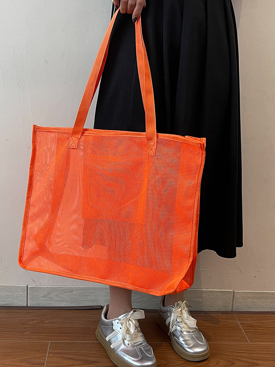 Orange Mesh Tote Shoulder Bag