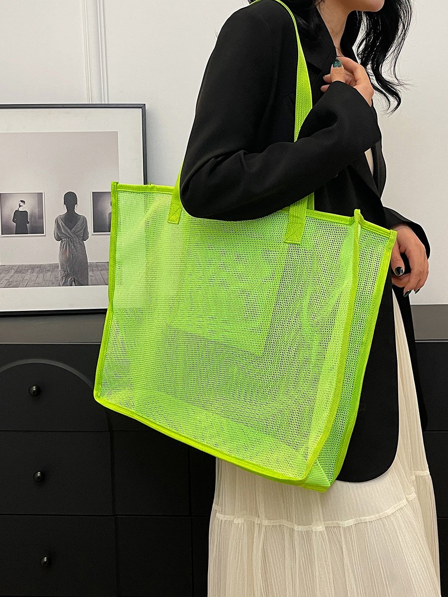 Neon Green Mesh Tote Shoulder Bag