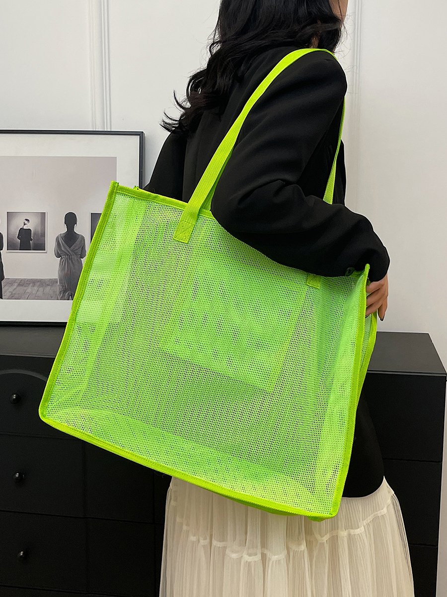 Neon Green Mesh Tote Shoulder Bag