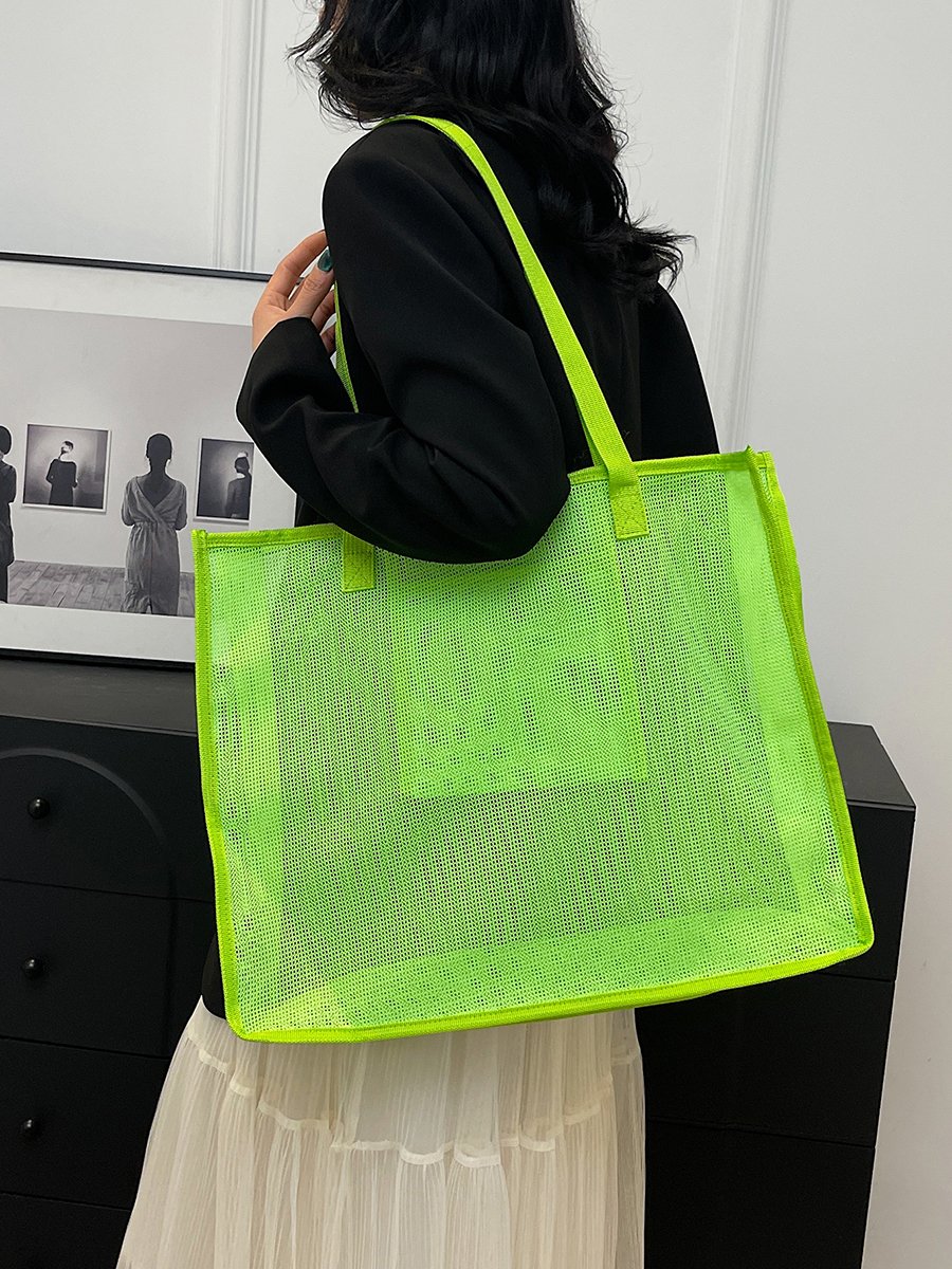 Neon Green Mesh Tote Shoulder Bag