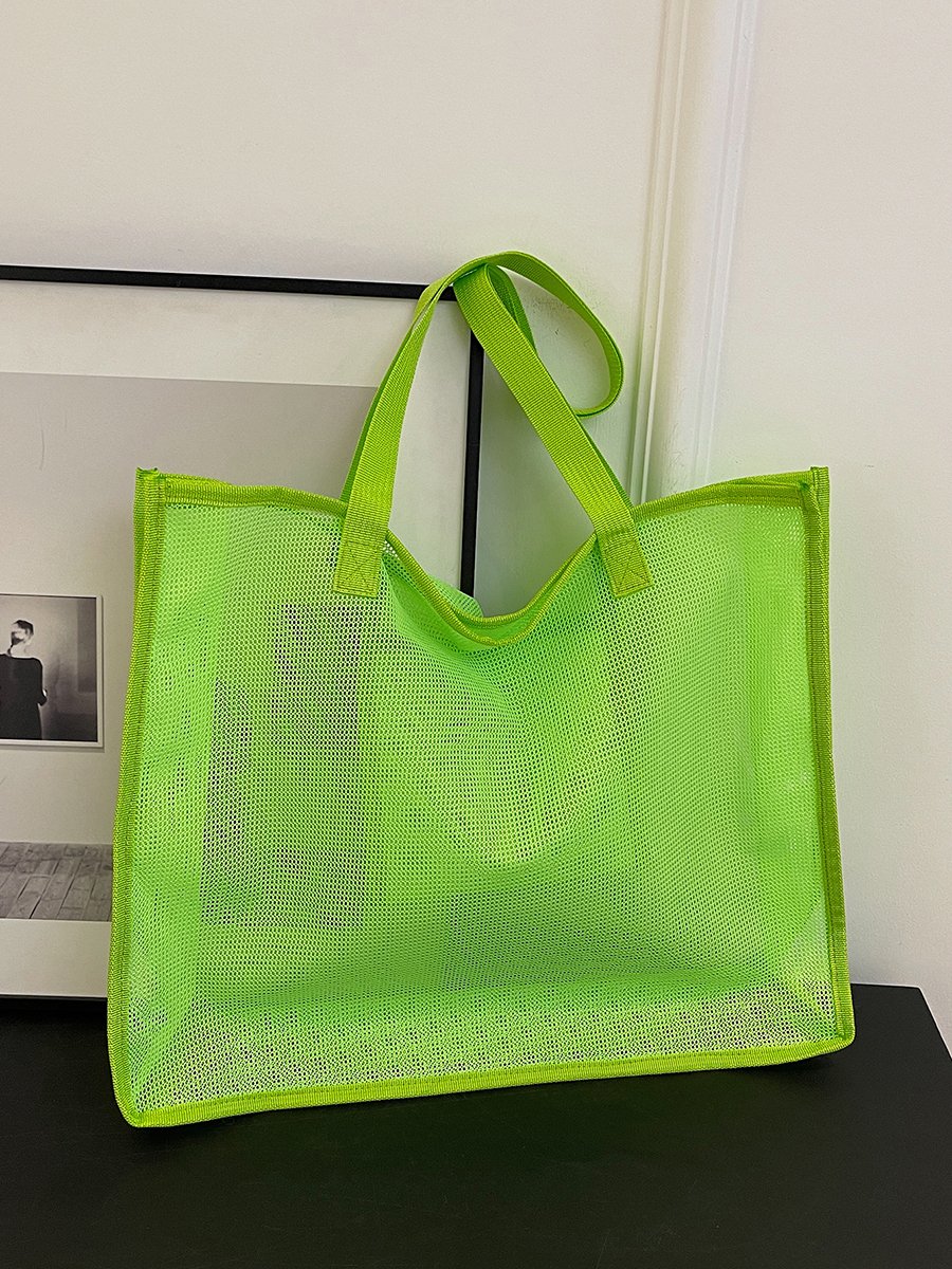 Neon Green Mesh Tote Shoulder Bag