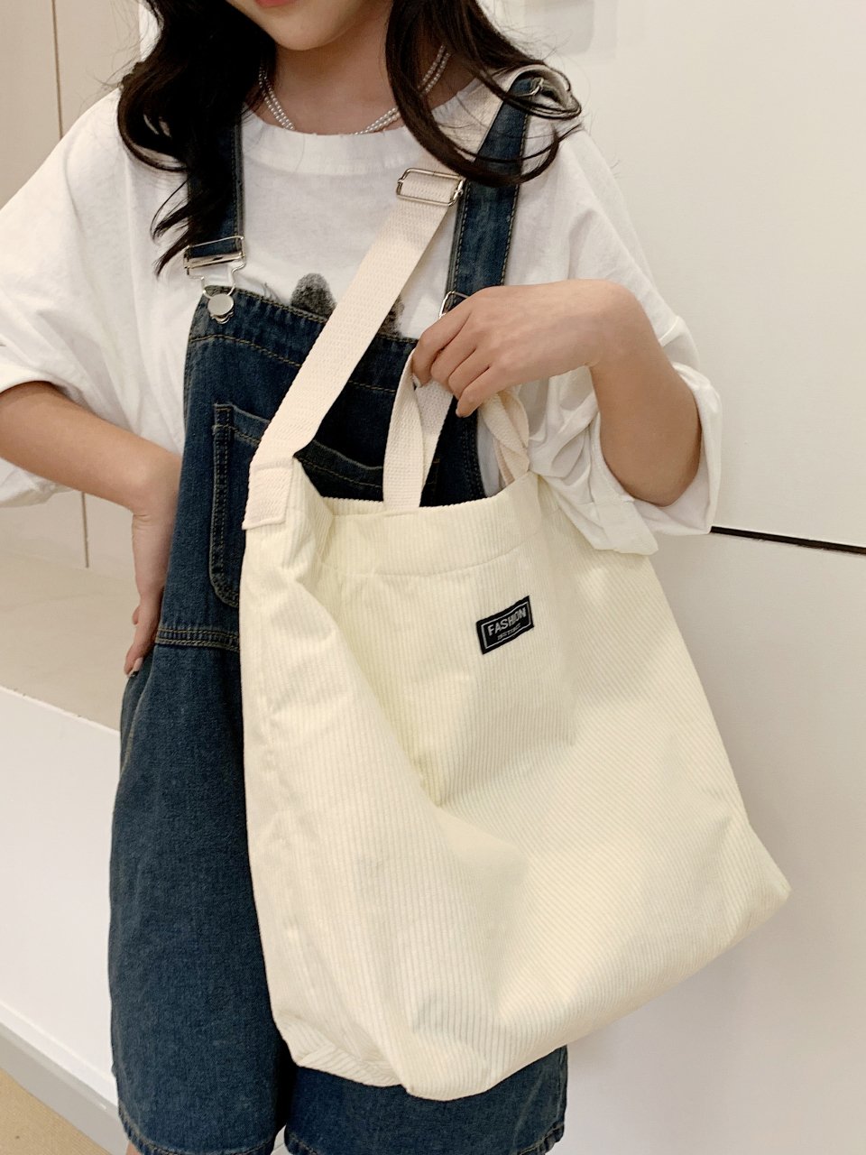 Beige Corduroy Crossbody Bag