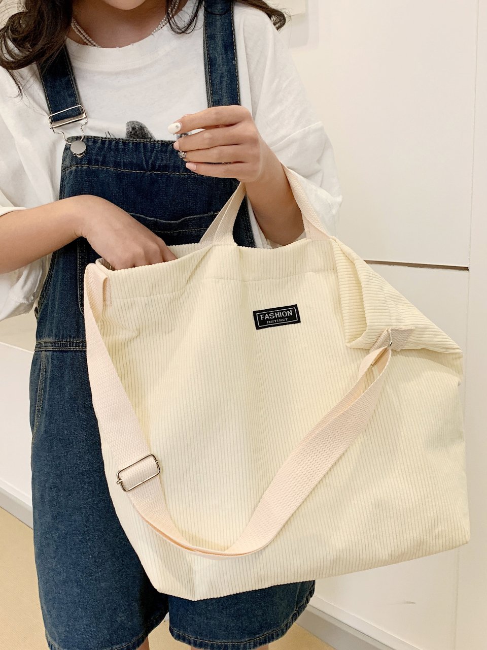 Beige Corduroy Crossbody Bag