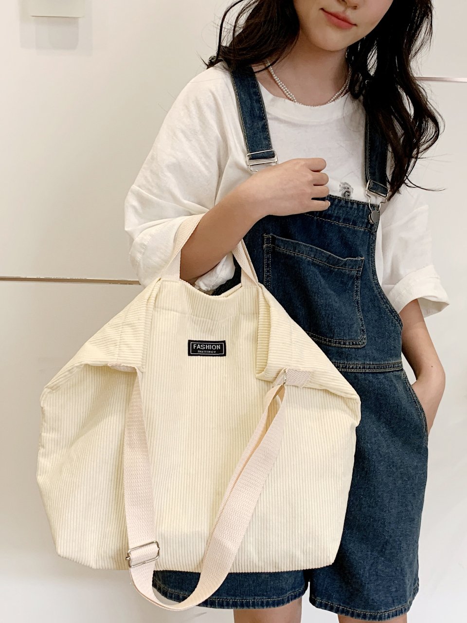 Beige Corduroy Crossbody Bag
