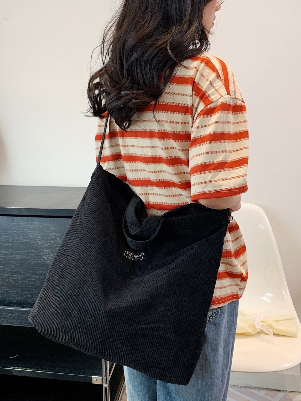 Black Corduroy Crossbody Bag