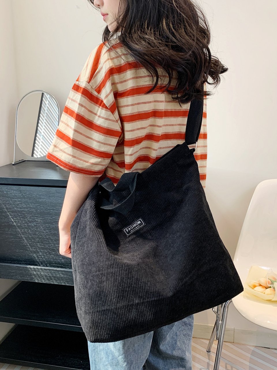 Black Corduroy Crossbody Bag