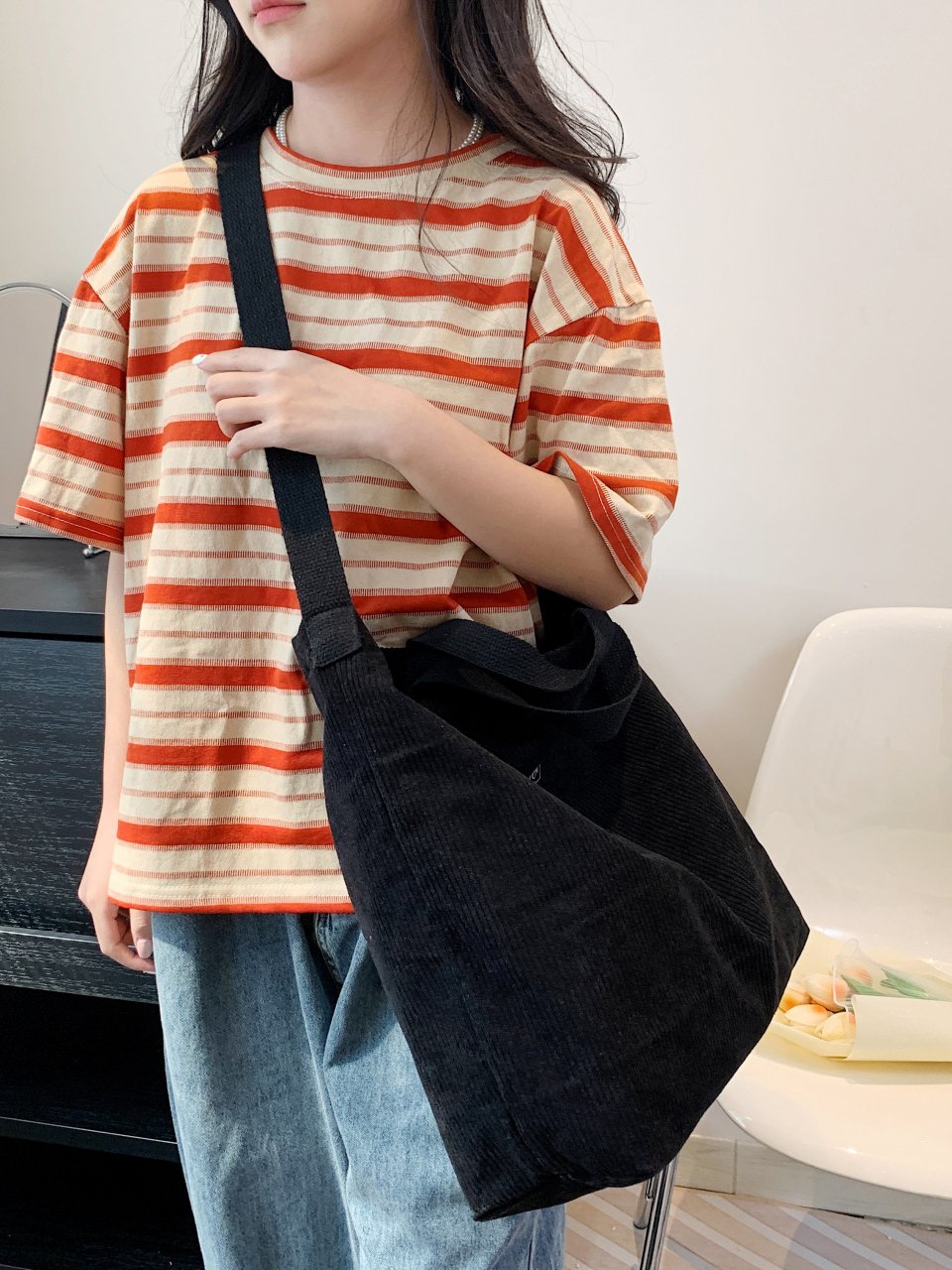 Black Corduroy Crossbody Bag