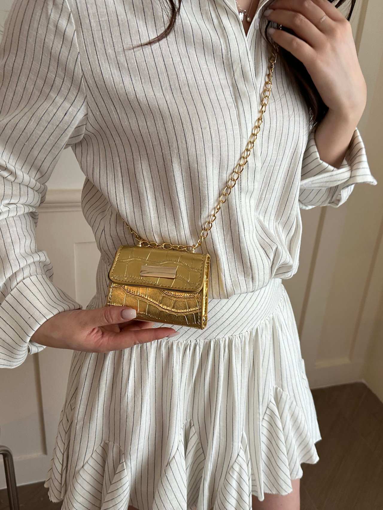 Gold Croc-Embossed Mini Crossbody Bag