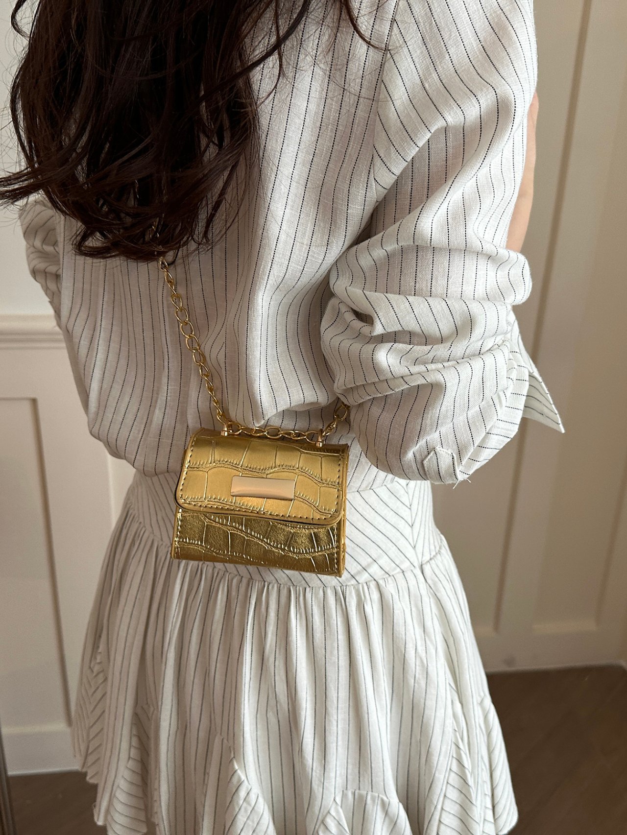 Gold Croc-Embossed Mini Crossbody Bag