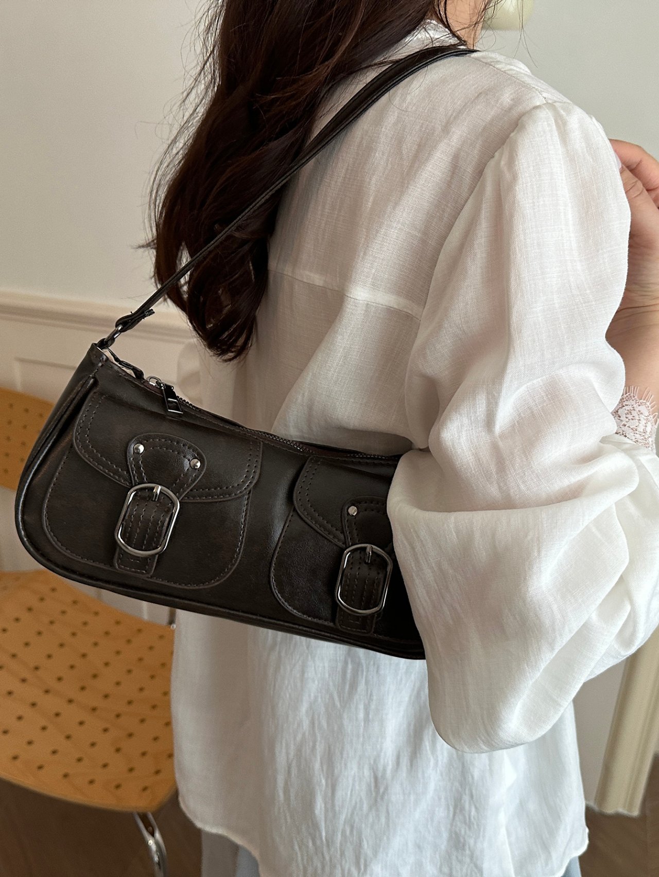 Coffee Brown Flap Pocket Shoulder Bag