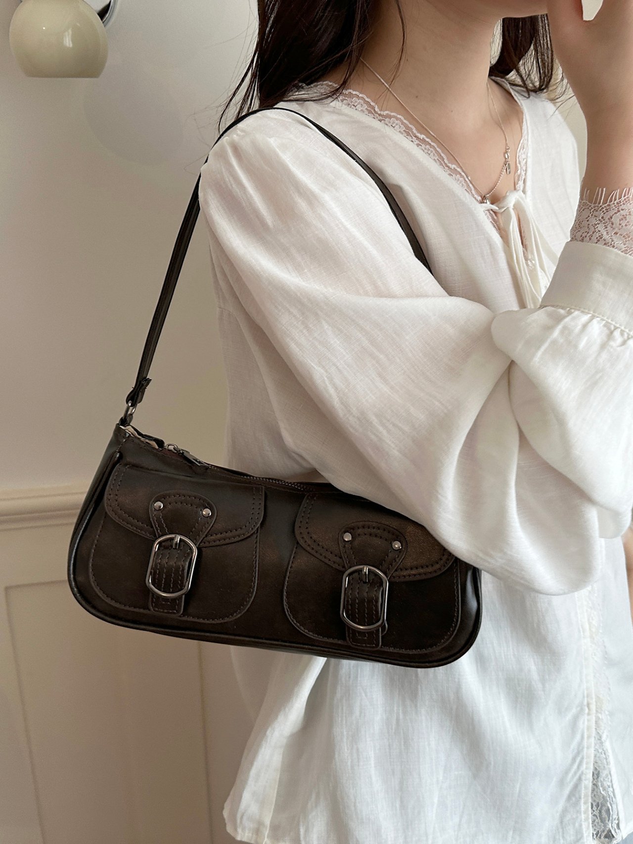 Coffee Brown Flap Pocket Shoulder Bag