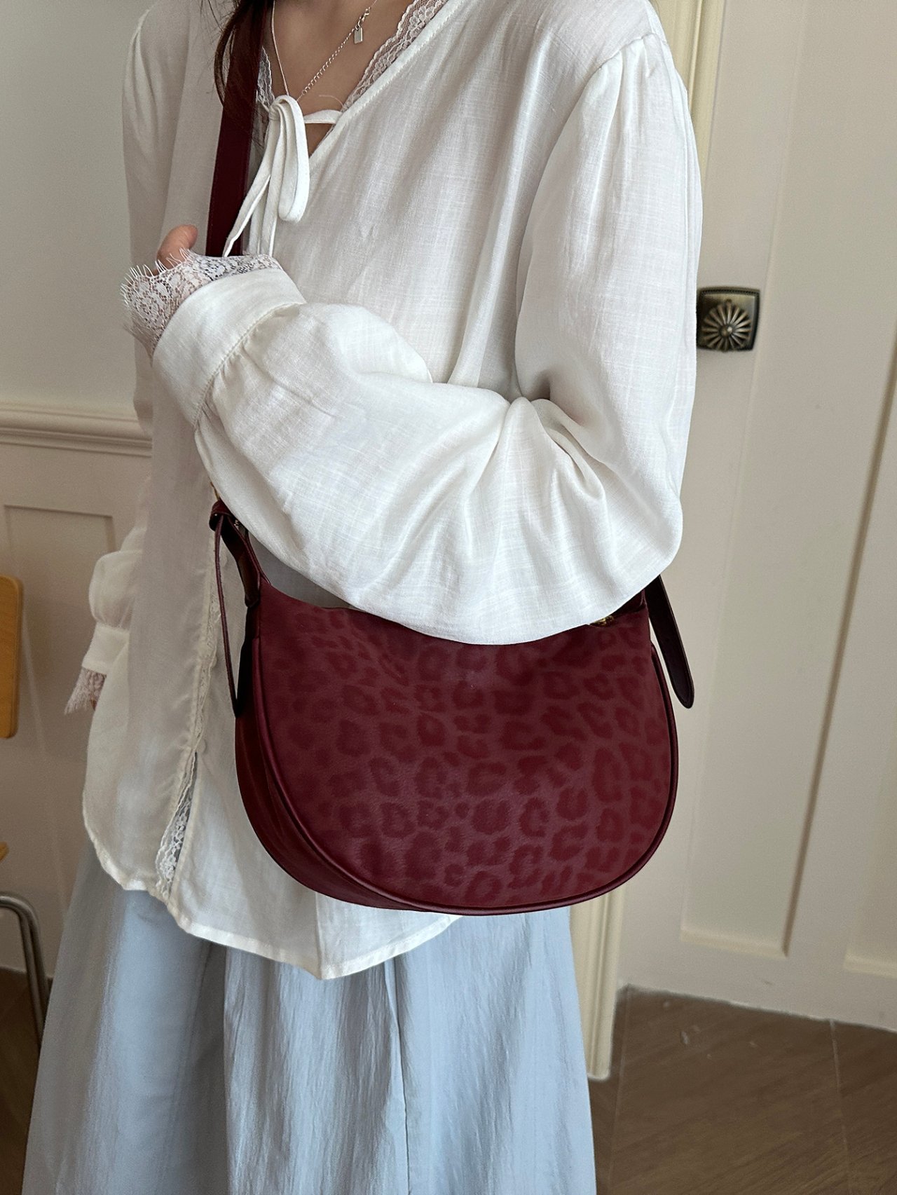 Burgundy Leopard Print Crossbody Bag