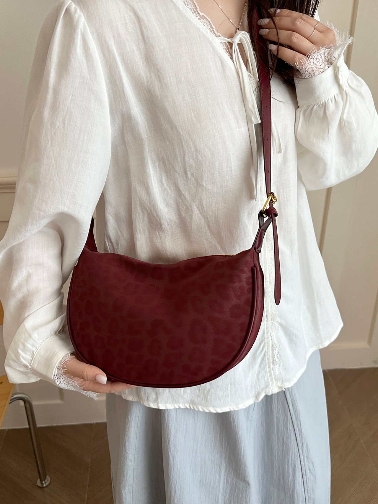 Burgundy Leopard Print Crossbody Bag