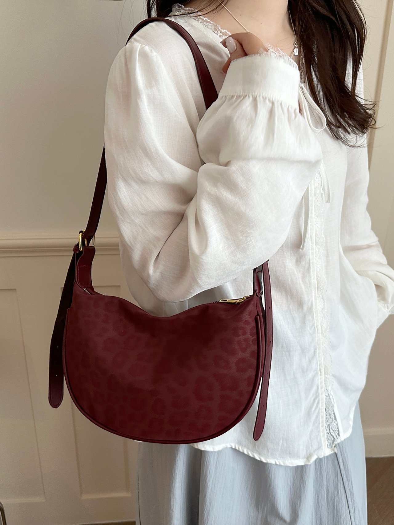 Burgundy Leopard Print Crossbody Bag