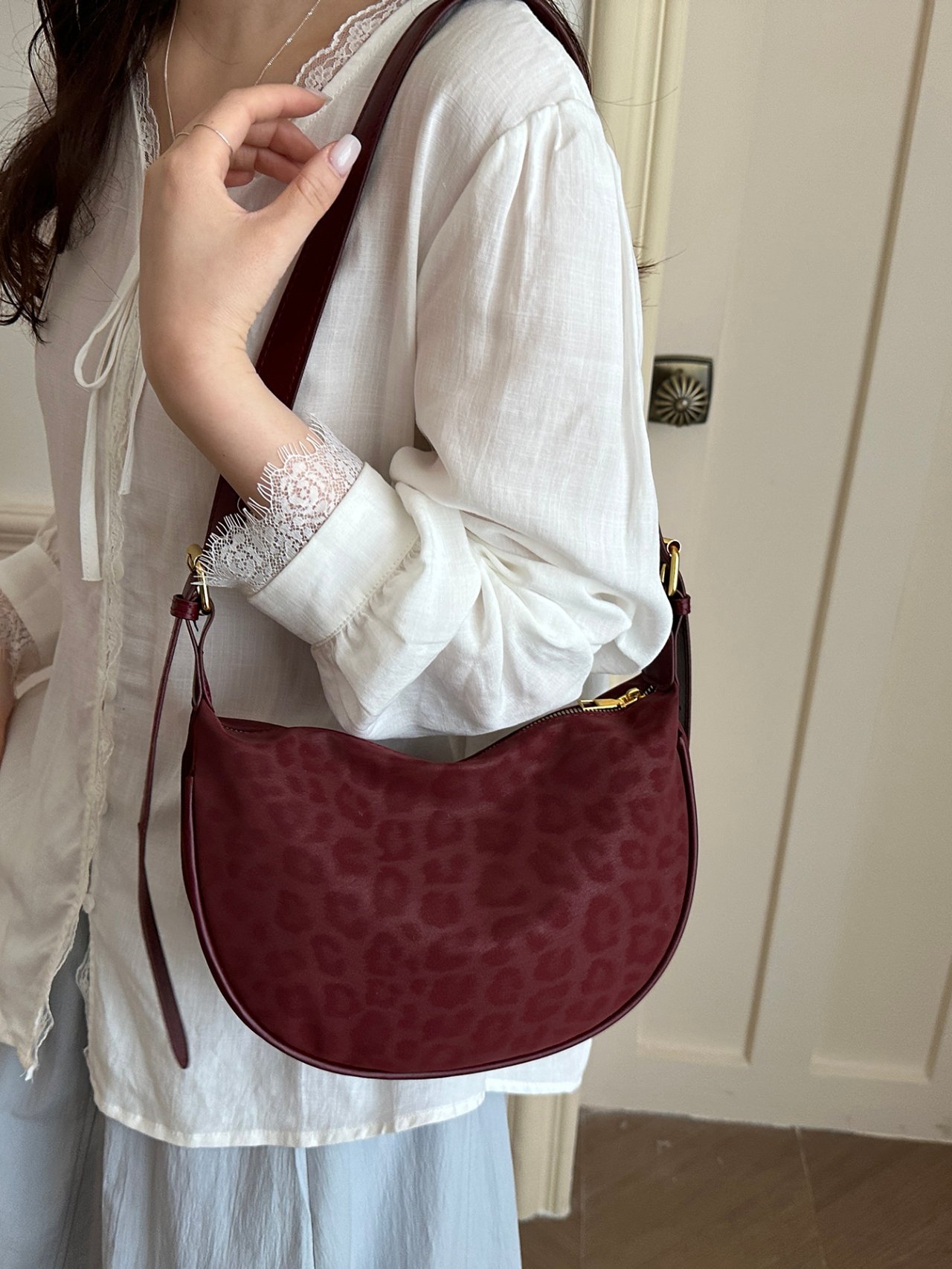 Burgundy Leopard Print Crossbody Bag