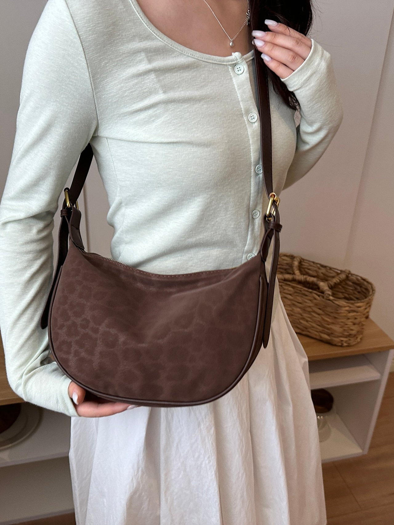 Brown Jacquard Crossbody Bag