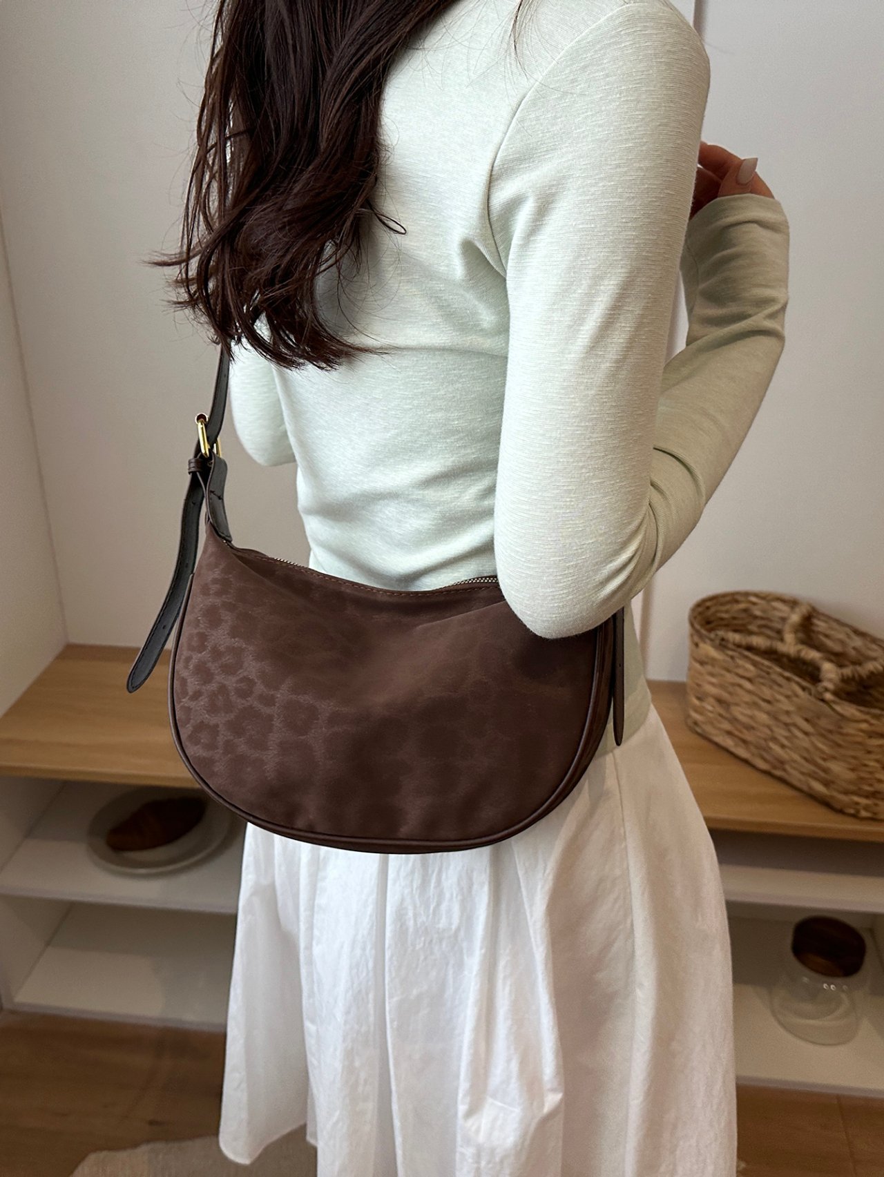 Brown Jacquard Crossbody Bag