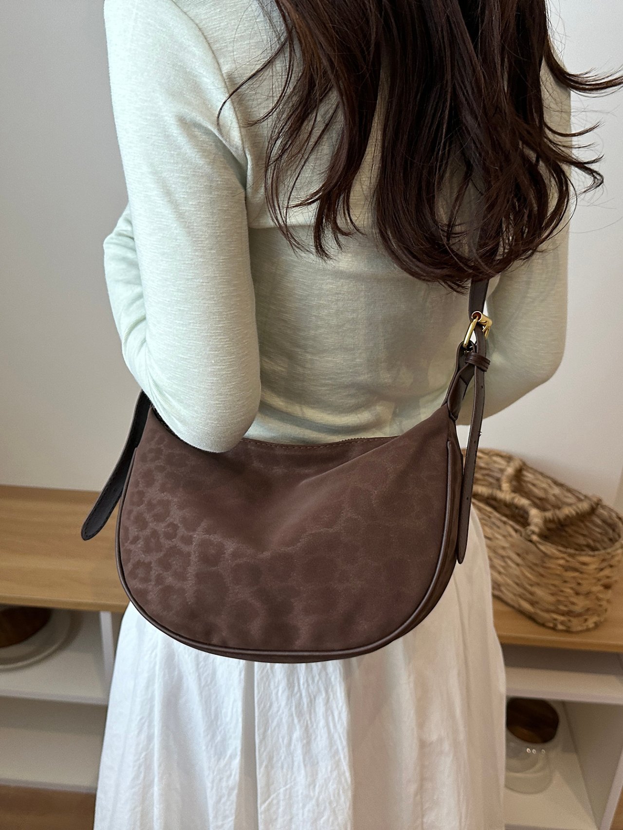Brown Jacquard Crossbody Bag