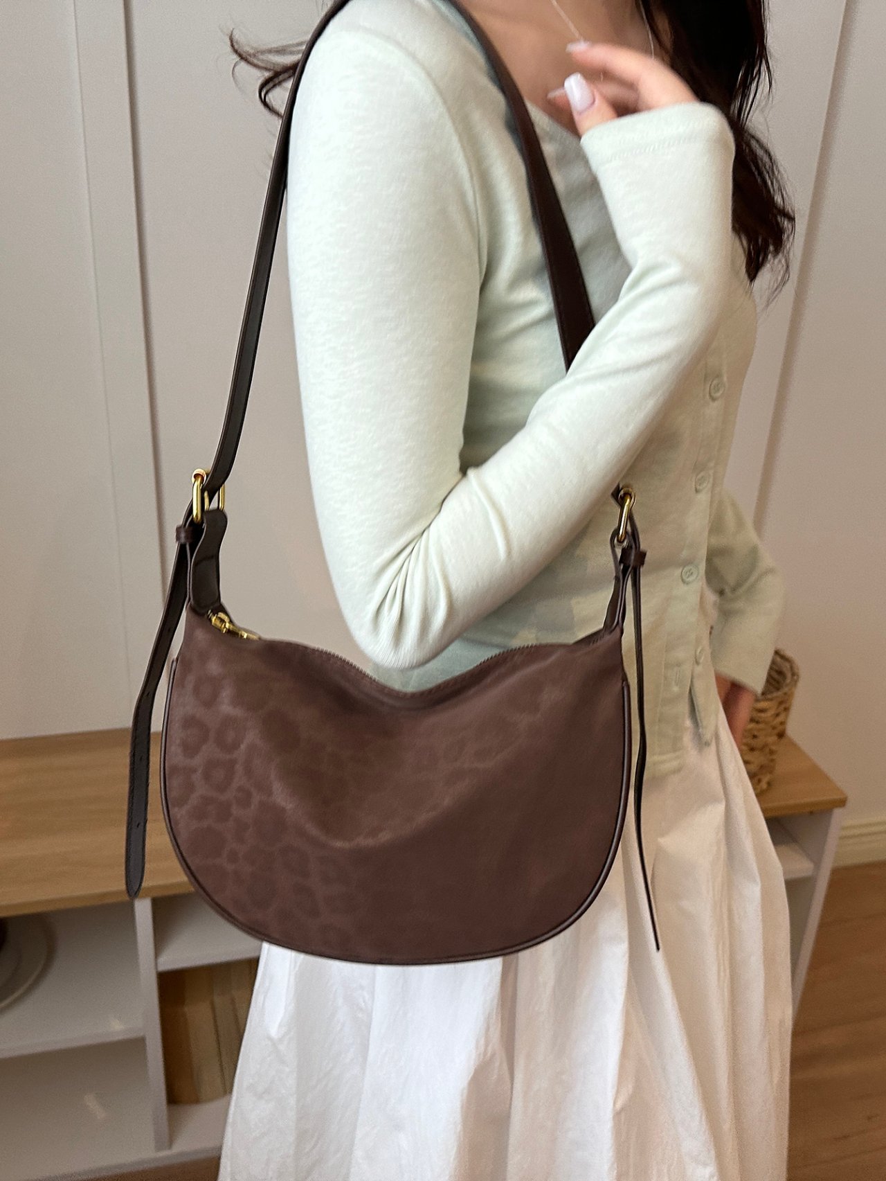 Brown Jacquard Crossbody Bag